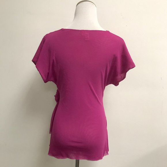 Sweet Pea pink mesh crossover faux wrap top stretch M - Picture 4 of 5